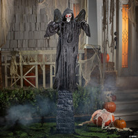 Life Size 33 1/2" x 74 3/4"  Animated & Standing Reaper with Wings Halloween Prop