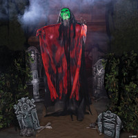 Life Size 6 ft. Animated Standing Black & Red Skeleton Reaper Halloween Prop Decoration