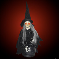 31" Animated Skeleton Witch  with Cauldron Groundbreaker Halloween Prop Decoration