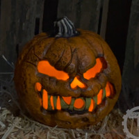 8" Light-Up Rotten Flaming Pumpkin Jack-O-Lantern with Time Halloween Decoration Prop