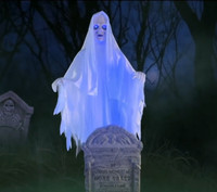 6 ft. tall life Size Animated Ghost Spirit Woman Over Tombstone Halloween Prop