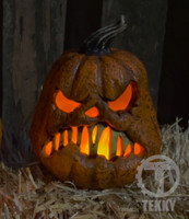 8" Light-Up Rotten Flaming Pumpkin Jack-O-Lantern with Time Style B Halloween Decoration Prop