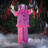 Life Size 5 Ft. 8" Animated Standing Circus Clown with Black Balloon Halloween Prop Decoration