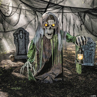 Huge 4 ft. 10" Animated Light-Up Speaking Corroded Skeleton Reaper Halloween Prop Decor