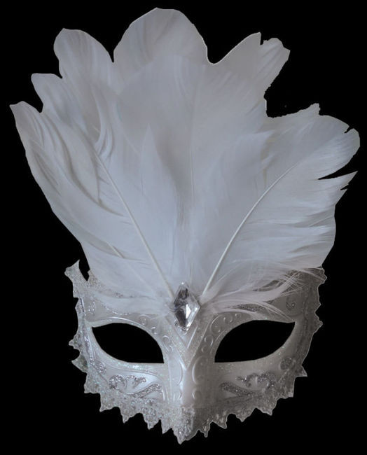 Victorian Carnival Feather Masquerade Ball Halloween Costume White Face Mask The Holiday Store