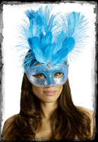 Victorian Carnival Turquois Feather Masquerade Ball Halloween Costume Face Mask