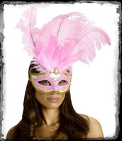 Victorian Carnival Pink Feather Masquerade Ball Halloween Costume Face Mask