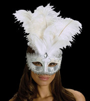 Victorian Carnival White Feather Masquerade Ball Halloween Costume Face Mask