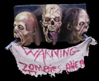 Life Size Latex 3 Zombie Heads Warning Wall Plaque Sign Halloween Prop