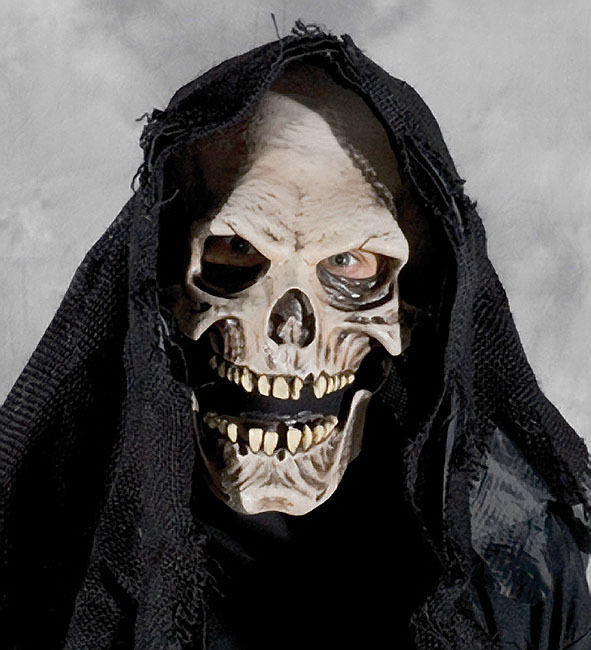 Burlap Hooded Skull Grim Reaper w/ Moving Mouth Halloween Costume Mask -  The Holiday Store