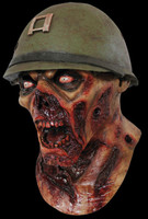 Army Captain Soldier Leister Yelling Rotted Zombie w Helmet Halloween Costume Mask