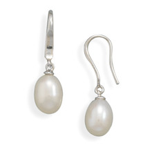 Cultured Freshwater Pearl Drop Sterling Silver French Wire Earrings