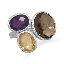 Amethyst,Citrine & Smokey Quartz Ring