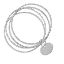 Sterling Silver 4 Joined Bangles with Oval Engravable Tag