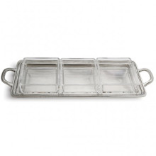 Pewter Rectangular Divided Tray with Glass Dipping Bowls