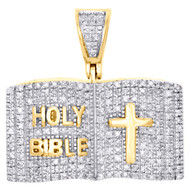 10K Yellow Gold Diamond Mini Holy Bible Book Pendant 0.90" Pave Charm 1/2 CT.