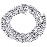 Sterling Silver Mens Round Diamond Rosary Bezel Chain 1 Row 34" Necklace 1 Ct.