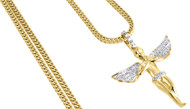 Diamond Angel Pendant Mens 10K Yellow Gold 1.69 In Charm w/ Franco Chain .55 Ct.