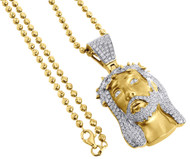 Diamond Jesus Face Pendant 10K Yellow Gold Mini Pave Religious Charm 3.41 Ct.