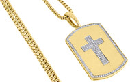 10K Yellow Gold Genuine Diamond Cross Centered Dog Tag Charm Pendant 0.35 Ct.