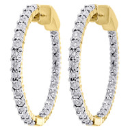 10K Yellow Gold Round Diamond Inside Out Hoop Eternity Earrings In & Out 0.50 Ct