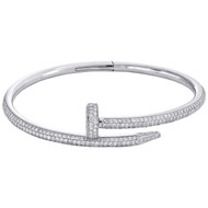 Solid 14K White Gold Round Cut Diamond Nail Bangle 20cm Unisex Bracelet 3.35 CT.