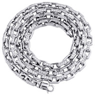 14K White Gold Genuine VS Round Cut Diamond Fancy Rectangle Link Chain 5.75mm Hand Set 24" Necklace 6 CT.