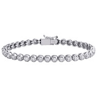 10K White Gold Round Diamond Crown Set Solitaire Prong Set 7" Bracelet  2.07 CT.