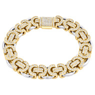 Solid 10K Two Tone Gold Diamond Fancy Byzantine Link 13.50mm Bracelet 8.25 CT.
