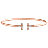 18K Rose Gold Genuine Round Diamond Letter T Wire Bracelet Bangle Cuff 0.30 CT.