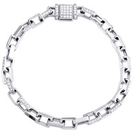 10K White Gold Diamond Rectangle 5.75mm Hermes Link 8" Mens Bracelet 1.83 CT.