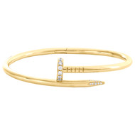 Solid 18K Yellow Gold Genuine Diamond Nail Bangle 20cm Unisex Bracelet 0.59 CT.