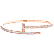 Solid 18K Yellow Gold Genuine Diamond Nail Bracelet Paved Size 20 Bangle 2.50 CT