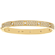 18K Yellow Gold Hinged Round Diamond Paved Bangle 7mm Size 20cm Bracelet 5 CT.