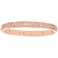 18K Rose Gold Hinged Round Cut Diamond Paved Bangle 7mm Size 20cm Bracelet 5 CT.