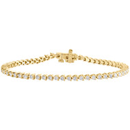 14K Yellow Gold Round Diamond 3 Prong Set 1 Row Women's Tennis Bracelet 7" |  2.50 CT.