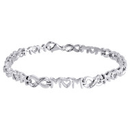 Diamond Infinity Mom Bracelet Ladies .925 Sterling Silver Link Design 0.03 Tcw