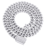 10K White Gold 8mm Diamond Miami Cuban Choker Prong Chain 18" Necklace 13.90 CT.