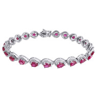 Diamond & Sterling Silver Bracelet Lab Created Gemstone Pear Shape Ruby 5.84 Tcw