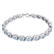 Diamond & Sterling Silver Bracelet Lab-Created Gemstone Oval Blue Topaz 4.48 Tcw