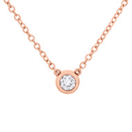14K Rose Gold Round Solitaire Diamond 6mm Bezel Set Pendant 18" Necklace 1/4 CT.