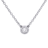 14K White Gold Round Solitaire Diamond 6mm Bezel Set Pendant 18" Necklace 1/4 CT