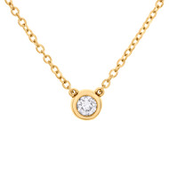 14K Yellow Gold Round Solitaire Diamond 6mm Bezel Set 18" Charm Necklace 1/4 CT.