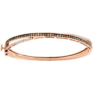 14K Rose Gold Brown & White Diamond Criss Cross 7.5" Bangle Ladies Bracelet 1 Ct