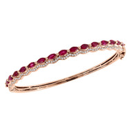14K Rose Gold Natural Ruby & Diamond Ladies Waved Bangle Bracelet 7" 3.28 Tcw