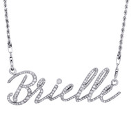 10K White Gold Genuine Diamond BRIELLE Name Necklace Pendant 1.85mm Rope Chain 22"