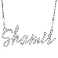 10K White Gold Genuine Diamond SHAMIR Name Necklace Pendant 1.85mm Rope Chain 22"