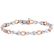 10K White Gold Rose Tone Real Diamond XO Fancy Statement Bracelet 5mm | 1/3 CT.