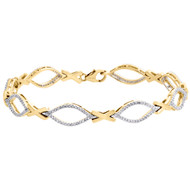 10K Yellow Gold Real Diamond Pointed Oval & X Fancy Link Bracelet 7.5" | 3/4 CT.