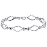 10K White Gold Real Diamond Pointed Oval & X Fancy Link Bracelet 7.5" | 3/4 CT.